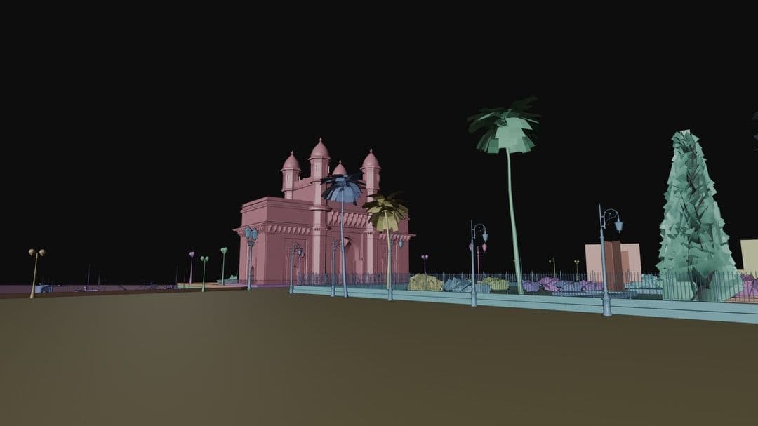 Gateway of India blockout with palms and street furniture