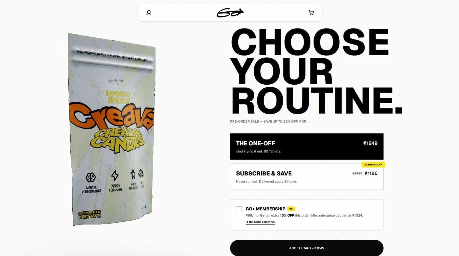 Choose Your Routine: one-off, Subscribe & Save and Go+ membership